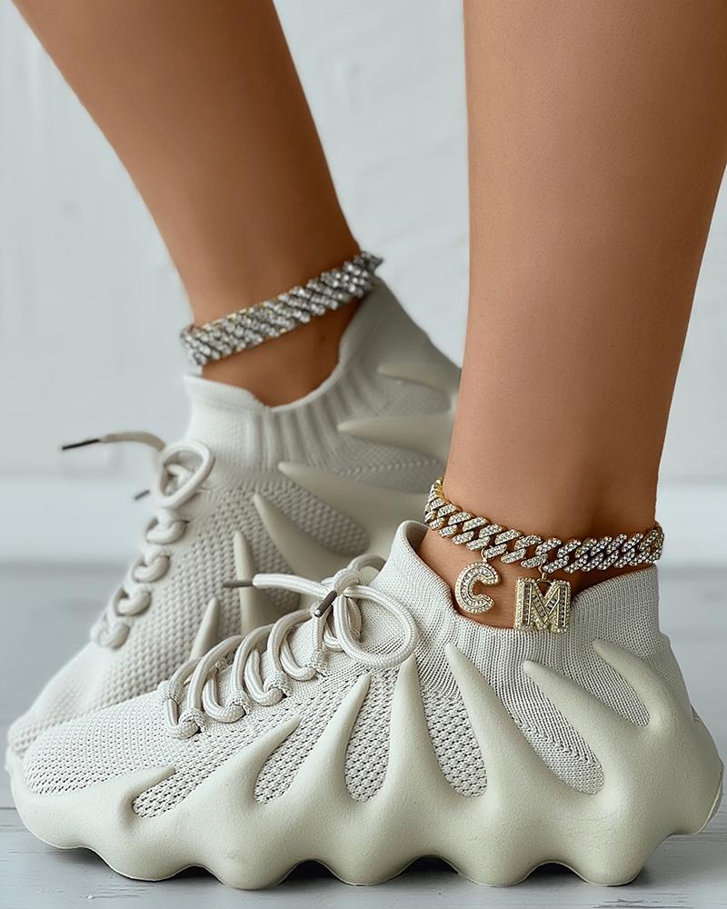 Lace Up Plain Platform Sneakers