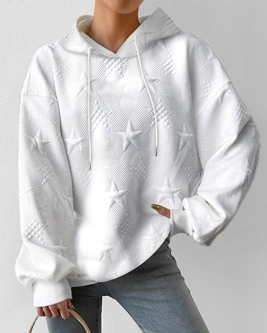 Star Textured Casual Hooded Sweatshirt