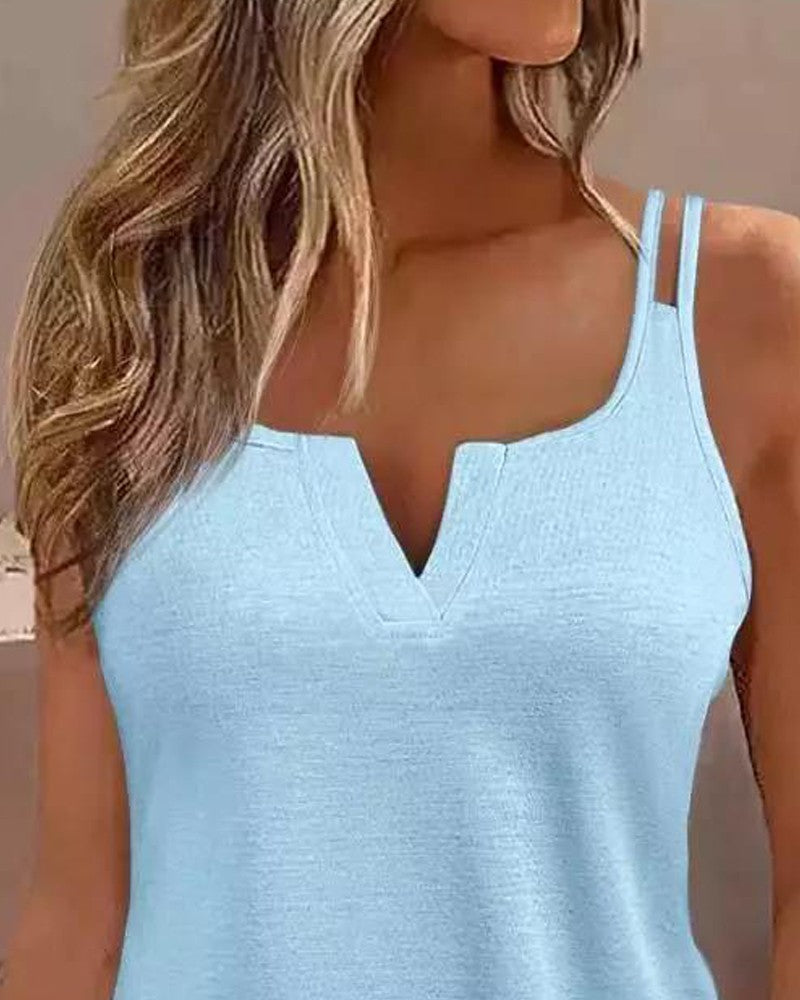 Notch Neck Double Strap Tank Top