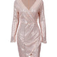 V Neck Ruched Allover Sequins Dress