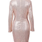 V Neck Ruched Allover Sequins Dress