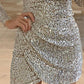 V Neck Ruched Allover Sequins Dress