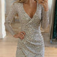 V Neck Ruched Allover Sequins Dress