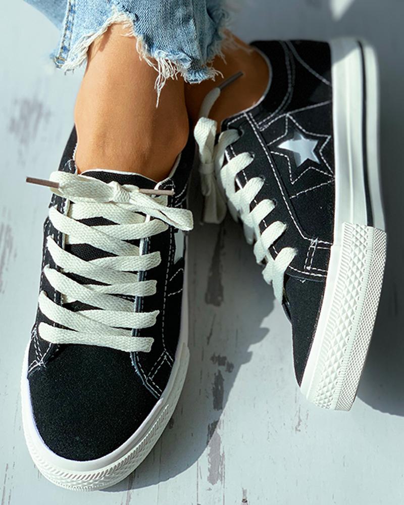 Star Pattern Cutout Lace up Suede Shoes