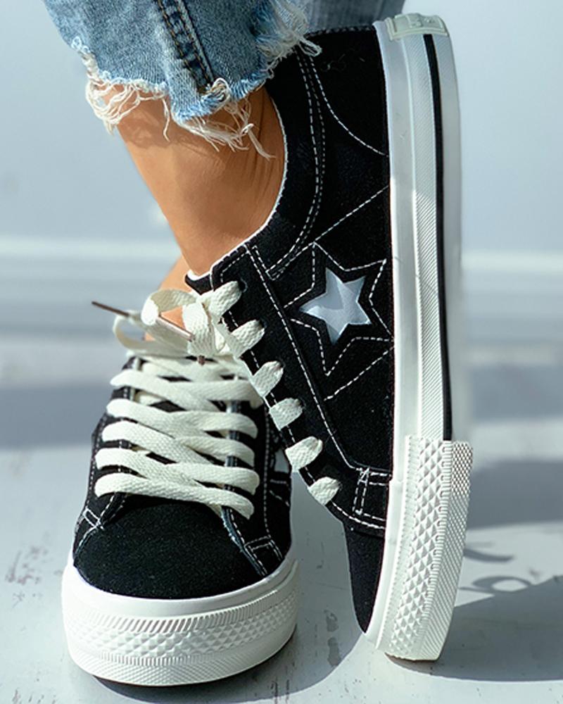 Star Pattern Cutout Lace up Suede Shoes