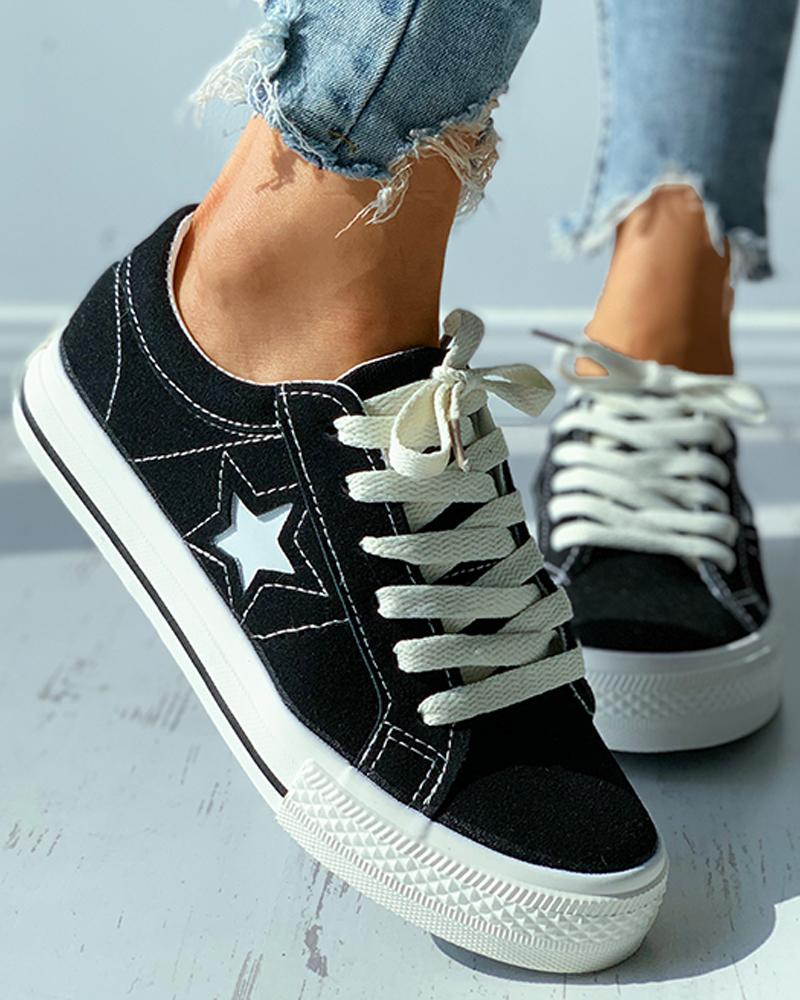 Star Pattern Cutout Lace up Suede Shoes