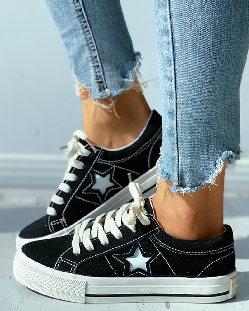 Star Pattern Cutout Lace up Suede Shoes