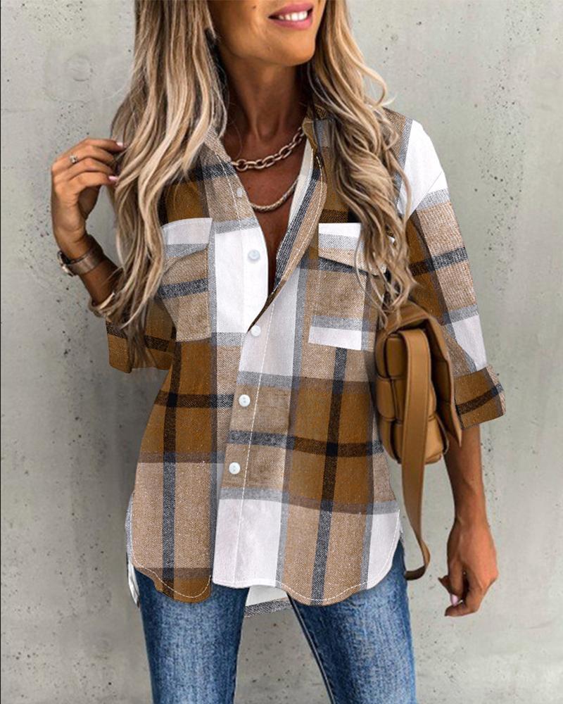 Plaid Print Button Pocket Design Shirt