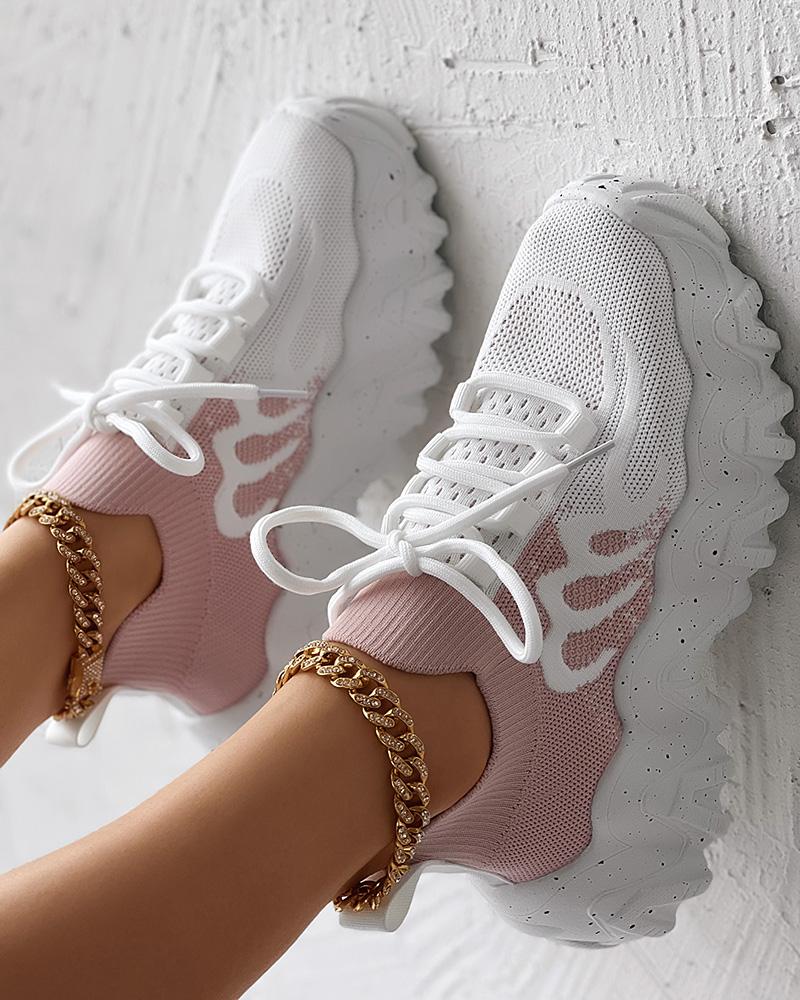 Colorblock Lace up Casual Running Sneakers