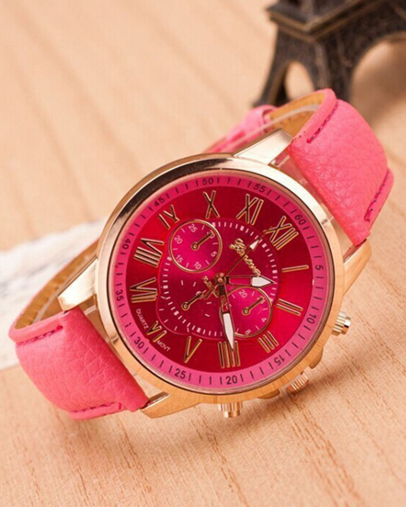 1pc Leather Band Quartz Watch