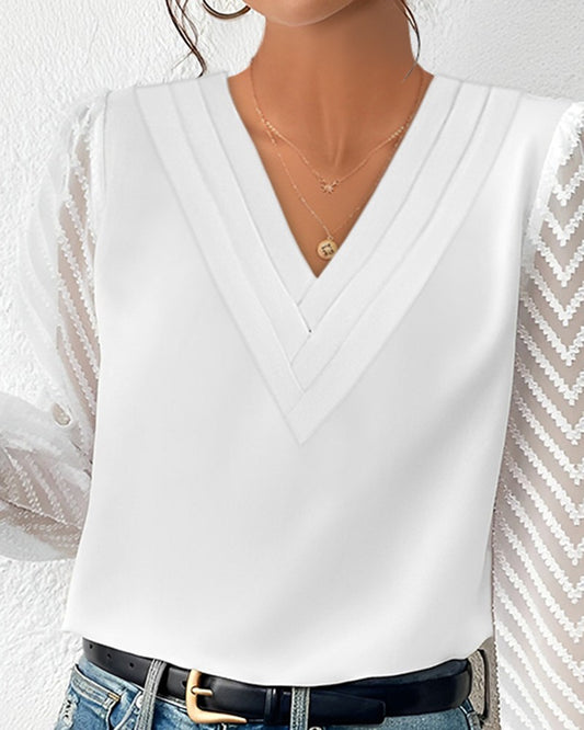 Chevron Pattern Sheer Mesh Long Sleeve Top