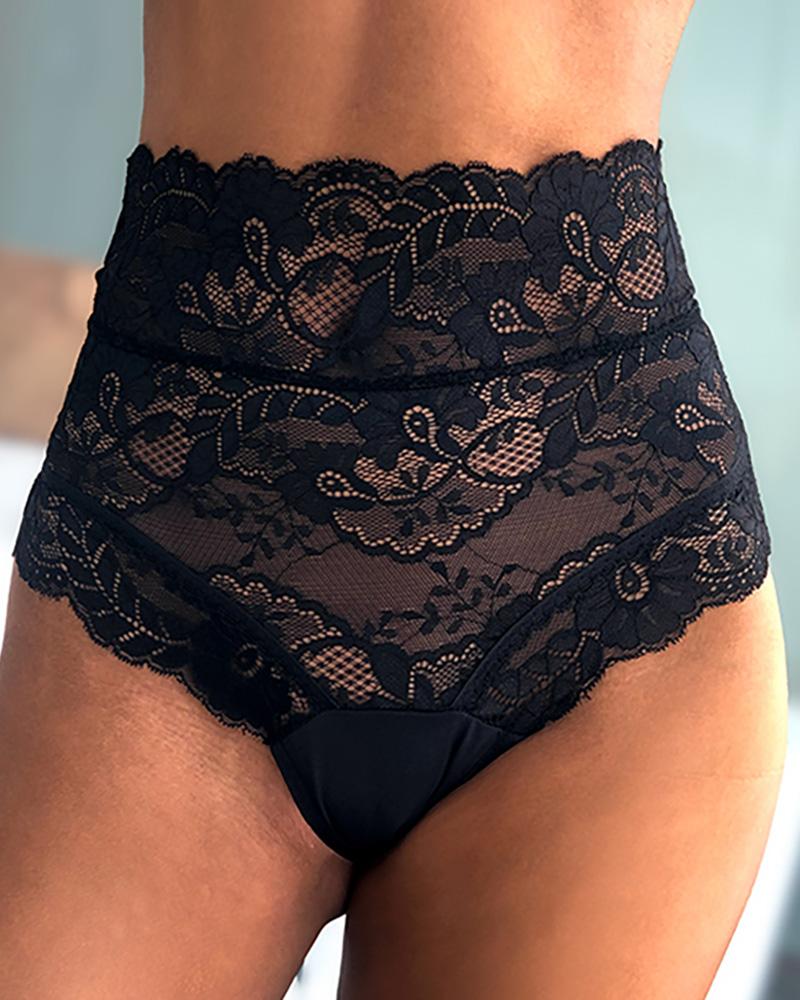 High Waist Lace up Floral Lace Panty