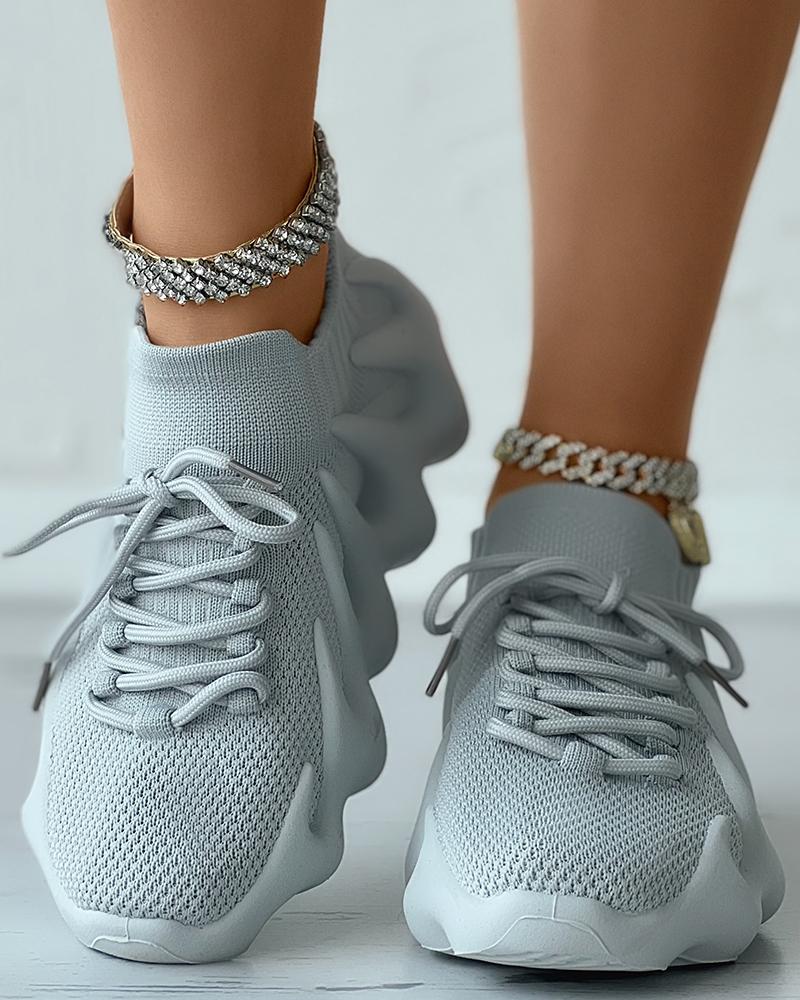 Lace Up Plain Platform Sneakers