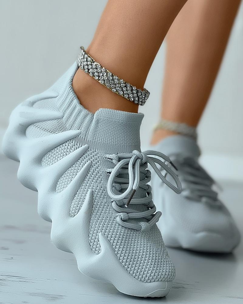 Lace Up Plain Platform Sneakers