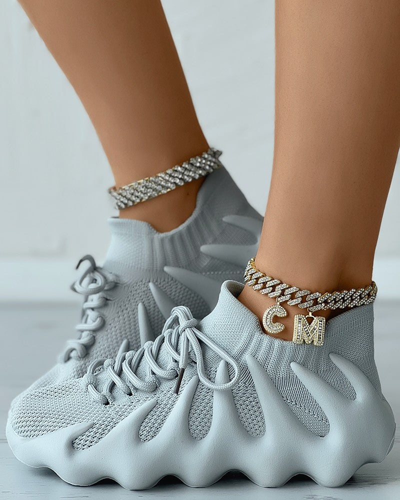 Lace Up Plain Platform Sneakers