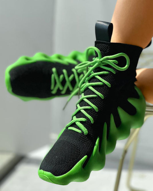 Knit Breathable Lace up Colorblock Sneaker