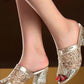 Sheer Mesh Sequins Peep Toe Chunky Sandals