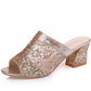 Sheer Mesh Sequins Peep Toe Chunky Sandals