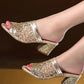 Sheer Mesh Sequins Peep Toe Chunky Sandals