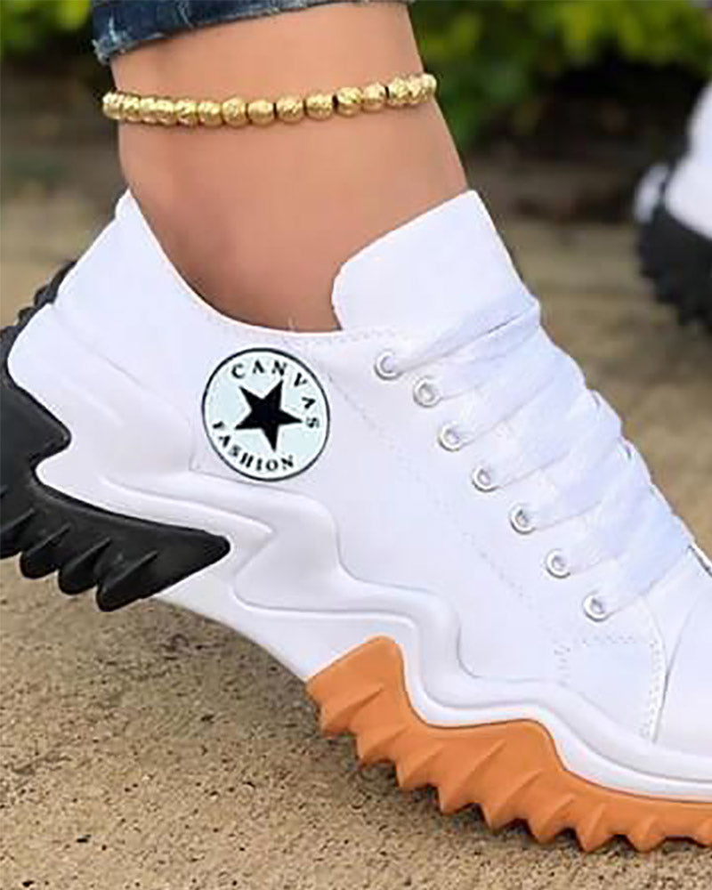 Eyelet Lace up Contrast Paneled Muffin Sneakers