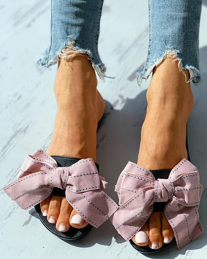 Bowknot Decor Open Toe Flat Sandals