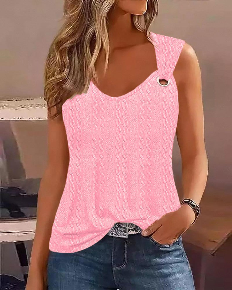 Cable Textured Eyelet Casual Tank Top