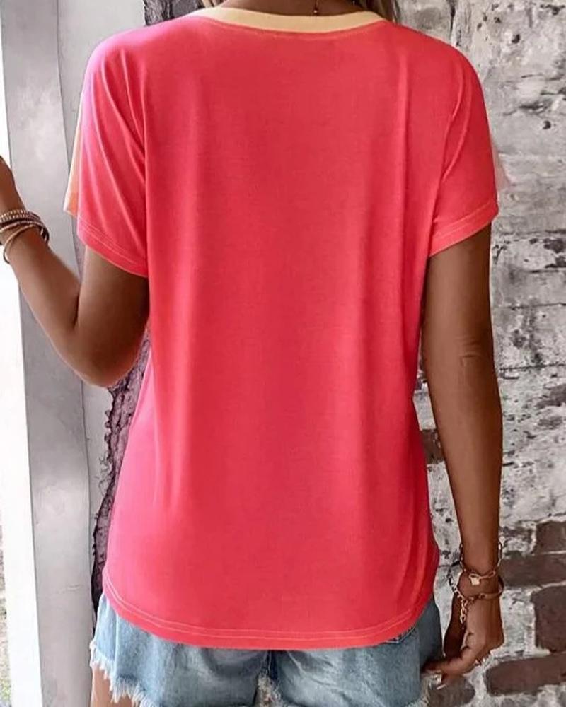 Ombre Notch Neck Buttoned Casual T shirt