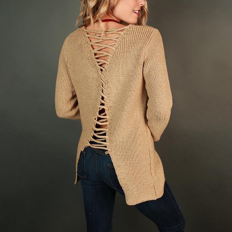 Fashion Lace up Back Casual Sweater