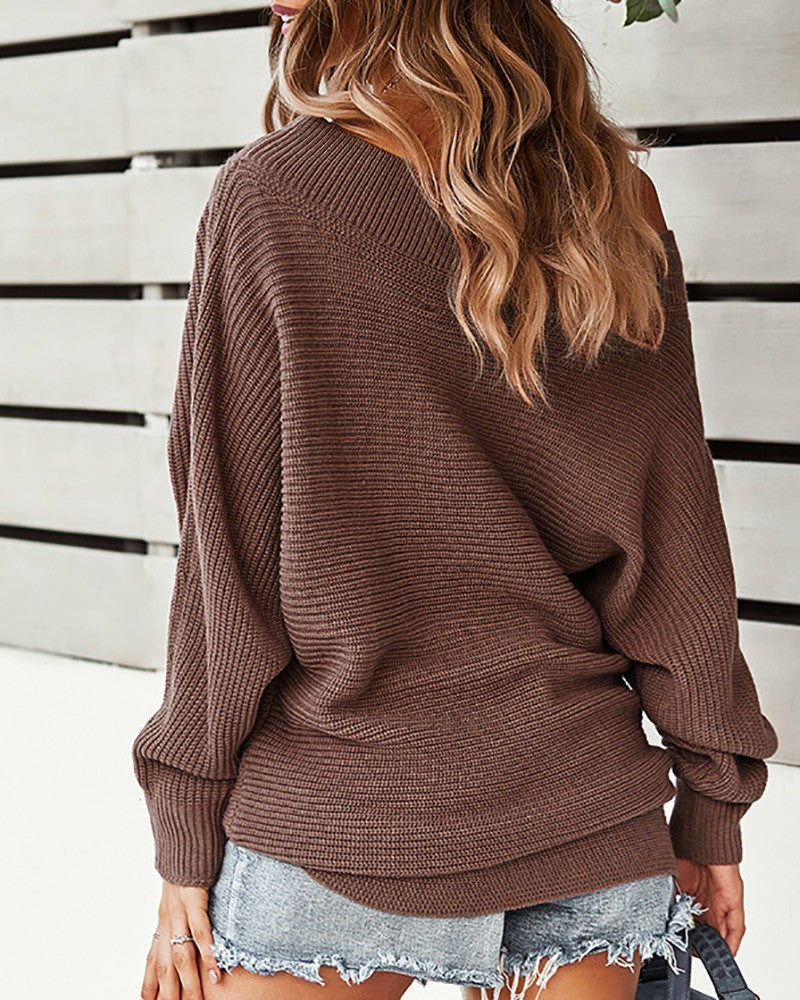 One Shoulder Long Sleeve Knit Sweater