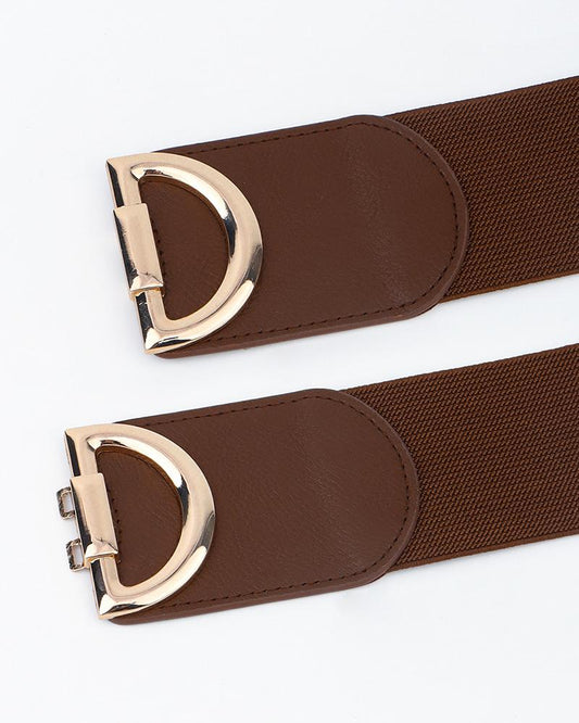 1pc Metal D Buckle Elastic Wide Belt