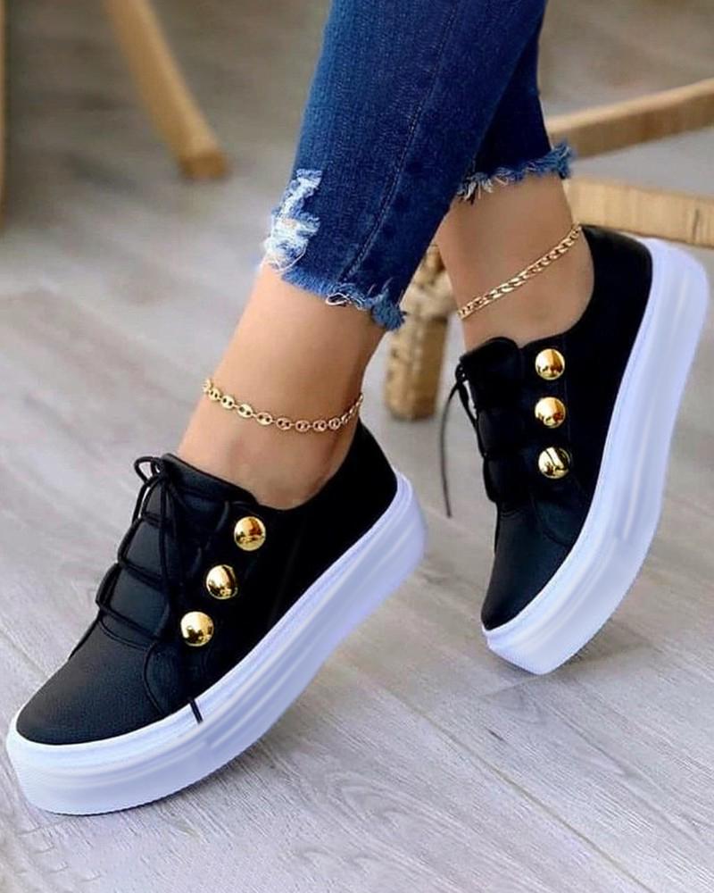 Button Decor Lace up Sneakers