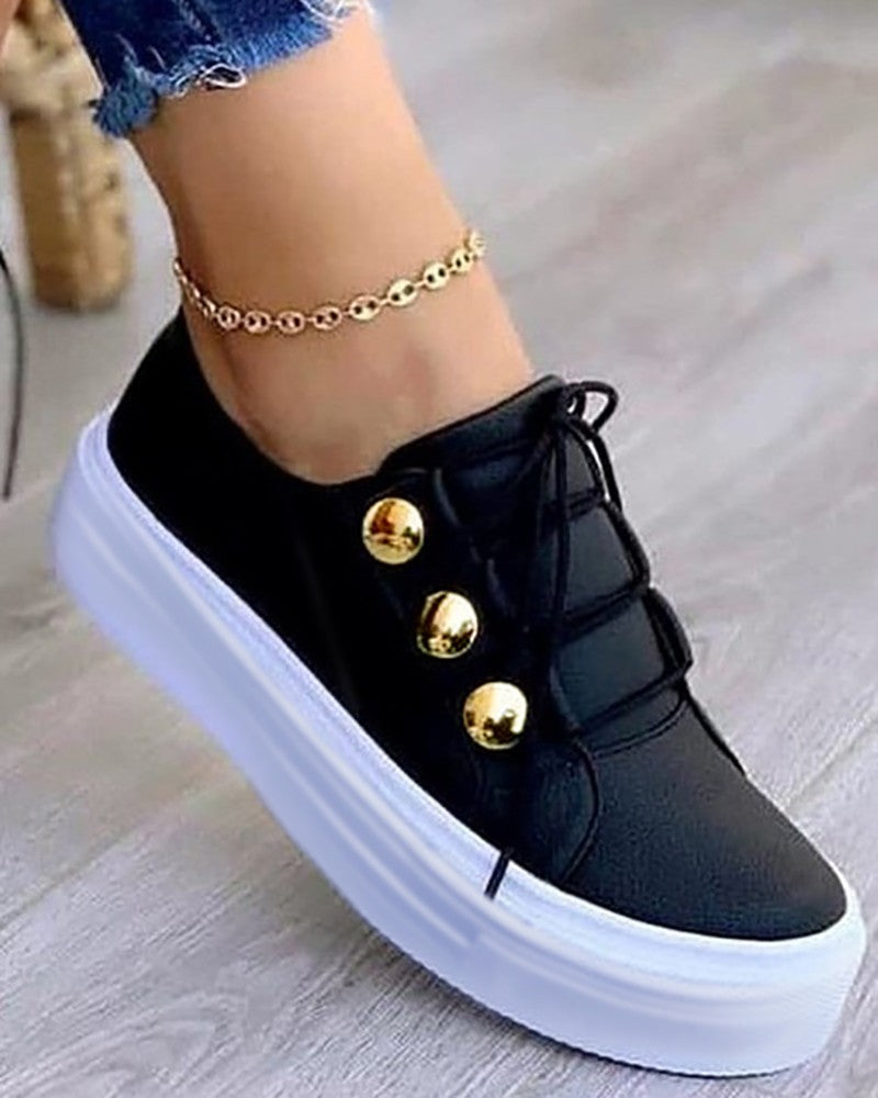 Button Decor Lace up Sneakers