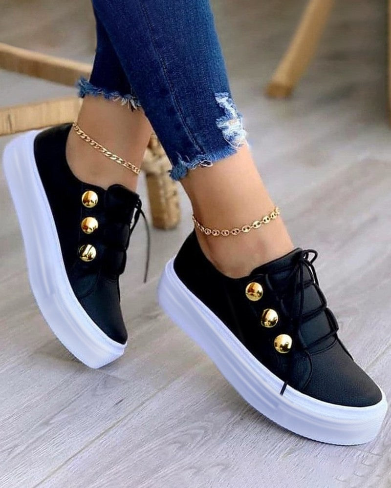 Button Decor Lace up Sneakers