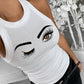 Eyelash Print Casual Tank Top