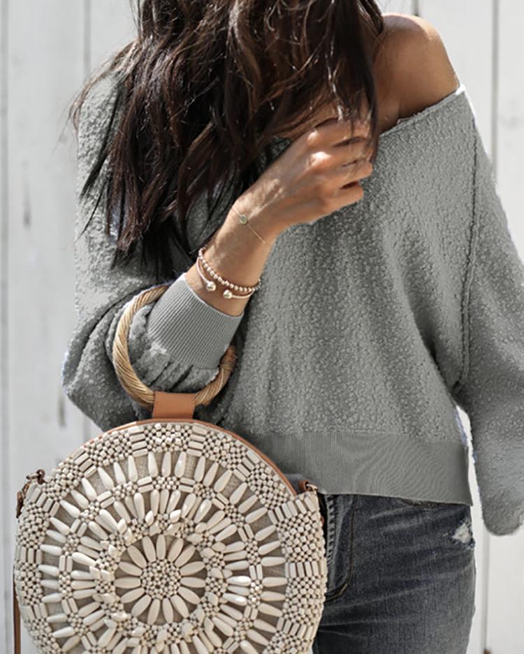 Solid V Neck Long Sleeve Sweater