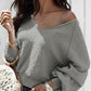 Solid V Neck Long Sleeve Sweater