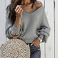 Solid V Neck Long Sleeve Sweater