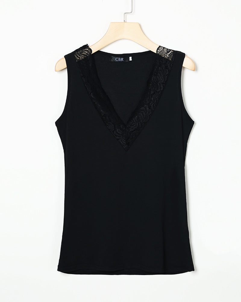 V Neck Lace Trim Tank Top