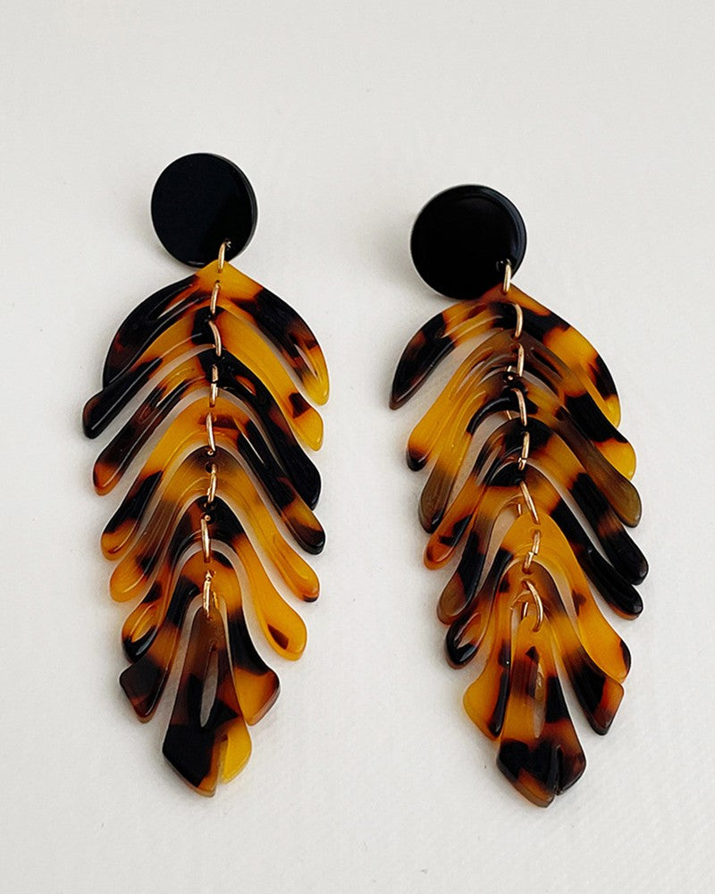 1Pair Leaf Shaped Tassel Drop Earrings