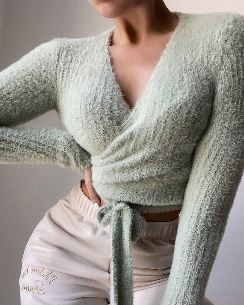 Fluffy Tied Detail Long Sleeve Top