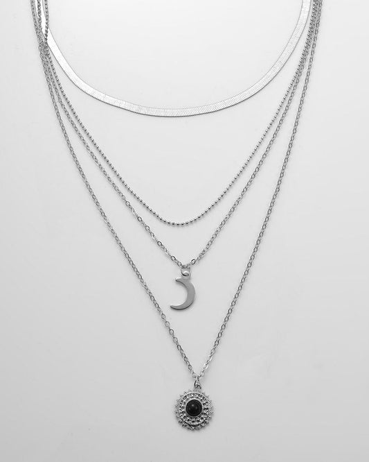 Moon Sun Pendant Multi Layered Necklace