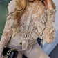 Buttoned Ruffles PU Leather Lace Patchwork Top