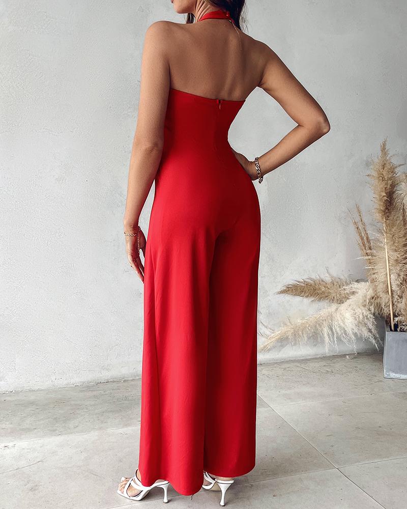 Halter Asymmetrical Flared Leg Jumpsuit