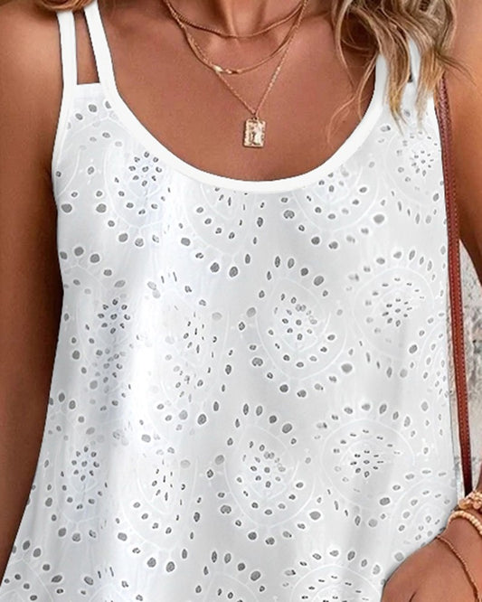 Eyelet Embroidery Double Strap Tank Top