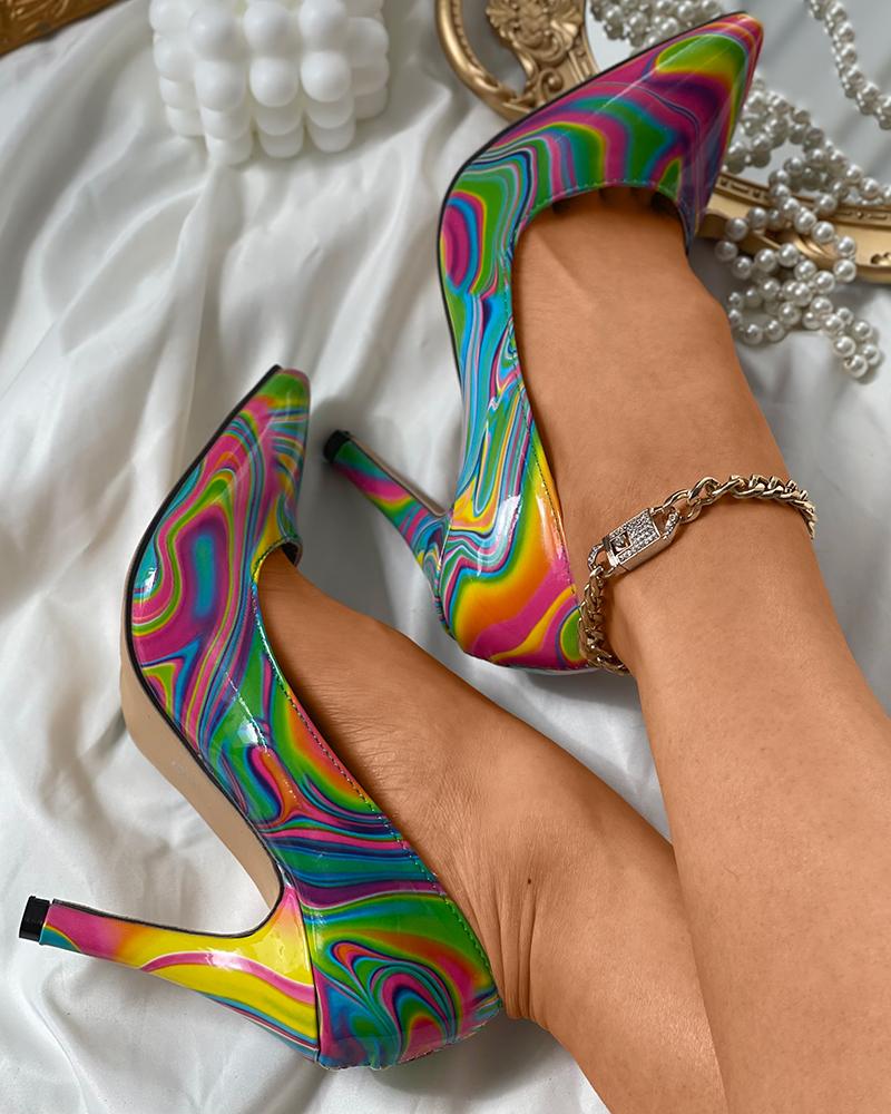 Marble Print Pointed Toe Stiletto Heels