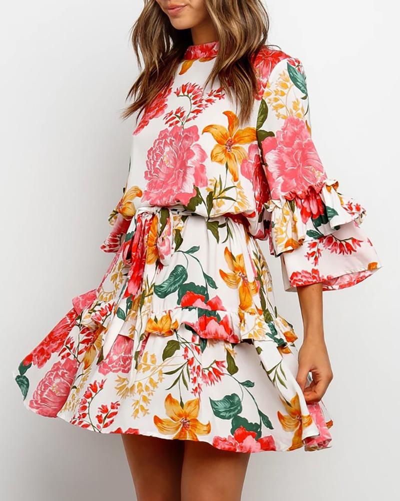 Floral Print Ruffles Casual Dress