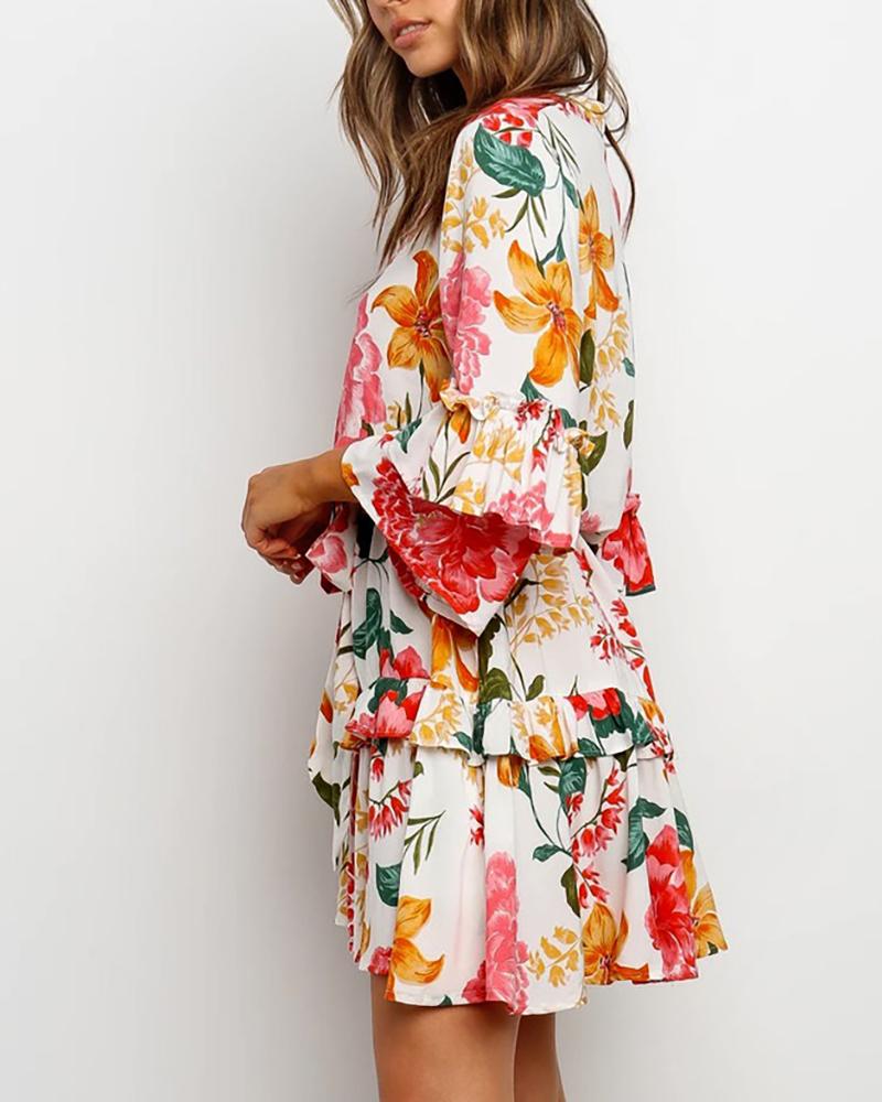 Floral Print Ruffles Casual Dress