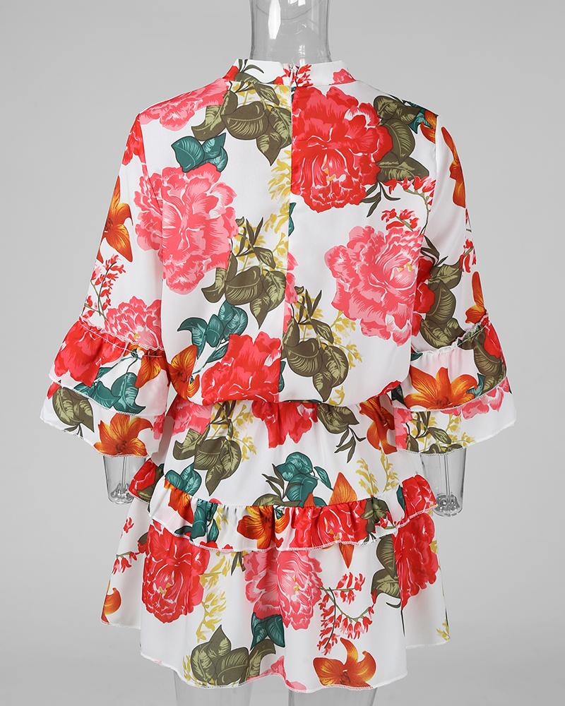 Floral Print Ruffles Casual Dress