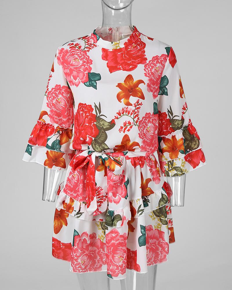 Floral Print Ruffles Casual Dress