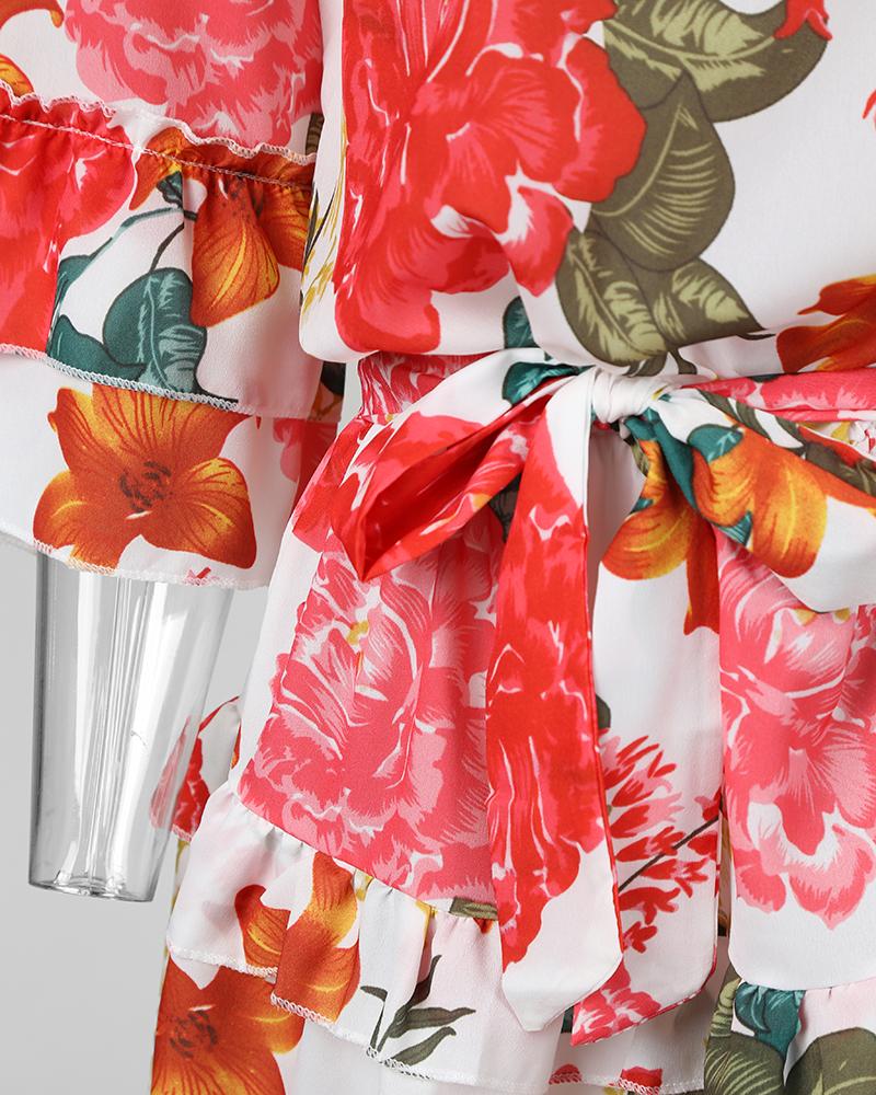 Floral Print Ruffles Casual Dress